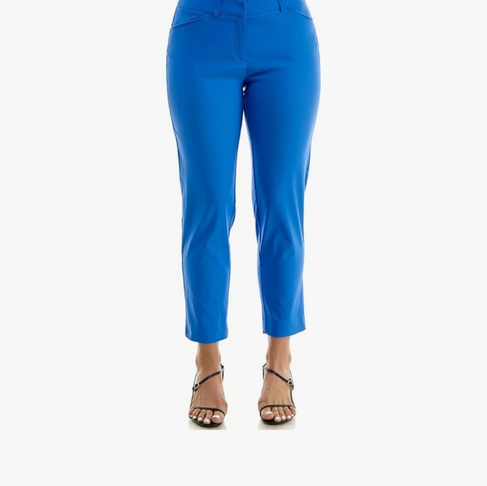 New York and Company Womens Stretch Straight-leg Ankle-length Blue Pants Sz M